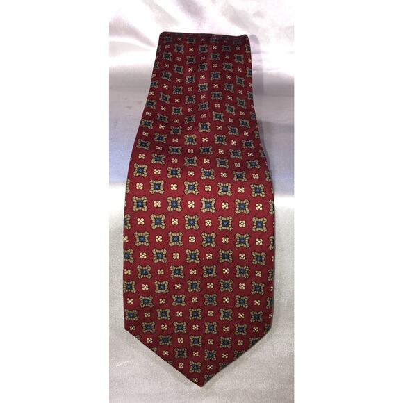 Brooks Brothers Makers Silk Blend Geometric Pattern Burgundy Neck Tie - Picture 1 of 6